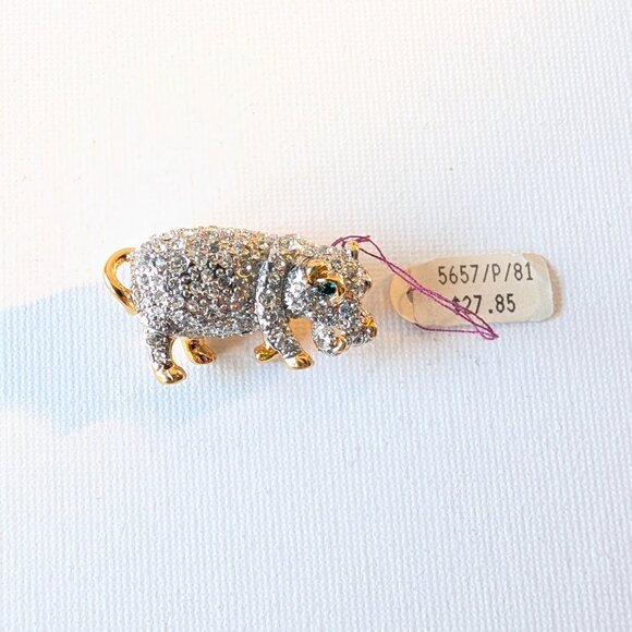 Coro Hippo Mini Brooch – Gold-Tone & Rhinestones - Picture 6 of 16